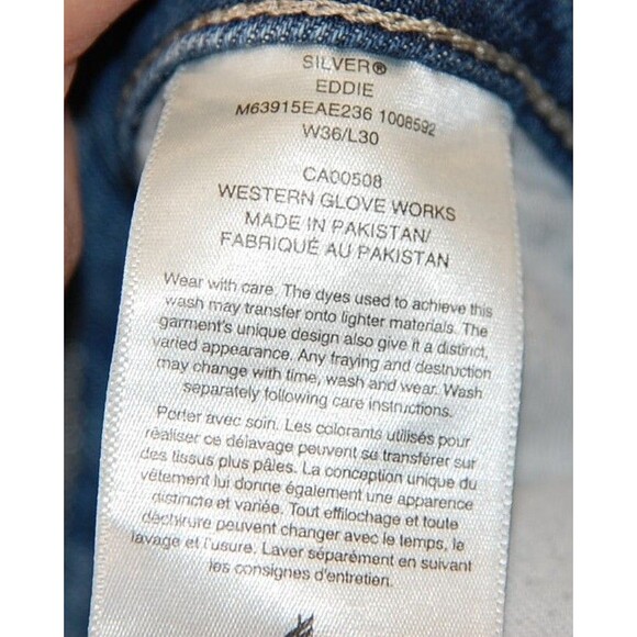 Silver Jeans Mens 36x30 Blue Eddie Tapered Pants Actual 36x29 Western Distressed - Picture 14 of 14